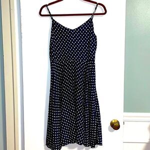 GAP navy & white polka dot spaghetti strap full skirt smock back rayon dress S